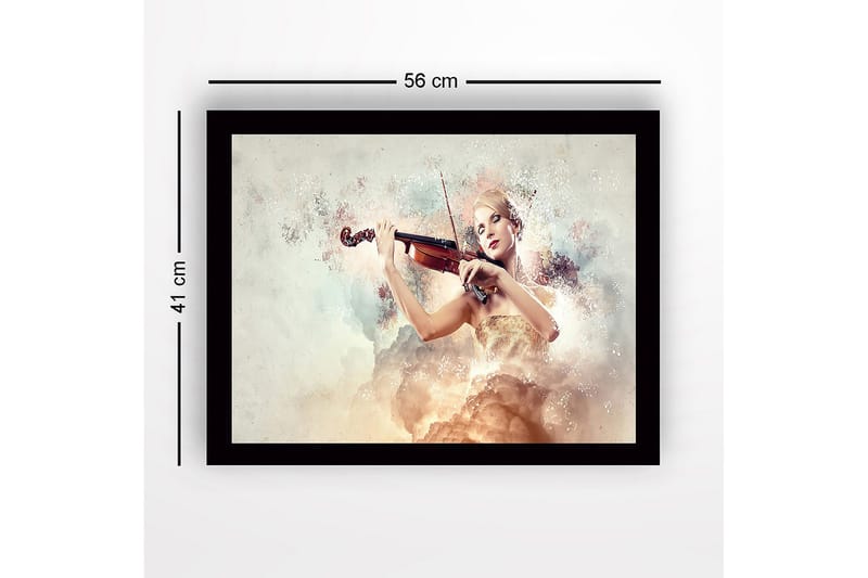 Inramad Canvastavla i trä - 41x56 cm - Elegant kvinna som spelar fiol omgiven av drömlika moln - Ljus beige / Mjuk rosa / Guld - Inredning - Tavlor & posters - Canvastavla