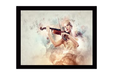Inramad Canvastavla i trä - 41x56 cm - Elegant kvinna som spelar fiol omgiven av drömlika moln - Ljus beige / Mjuk rosa / Guld - Inredning - Tavlor & posters - Canvastavla