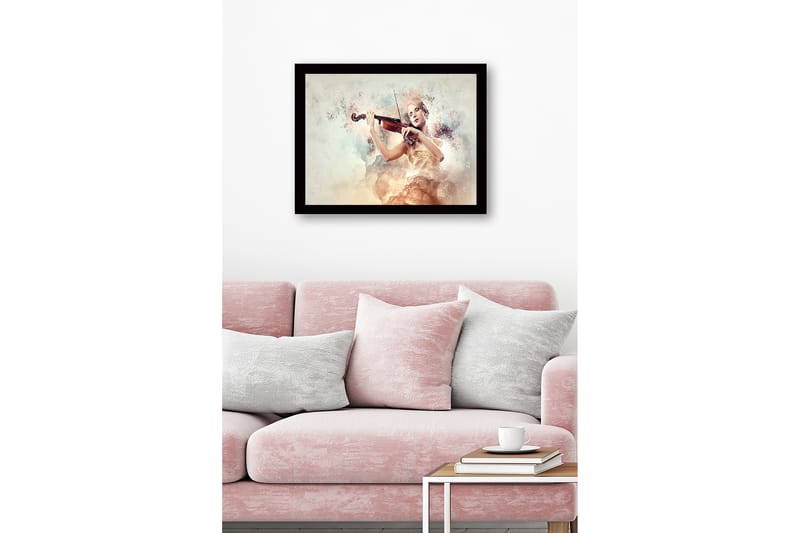 Inramad Canvastavla i trä - 41x56 cm - Elegant kvinna som spelar fiol omgiven av drömlika moln - Ljus beige / Mjuk rosa / Guld - Inredning - Tavlor & posters - Canvastavla