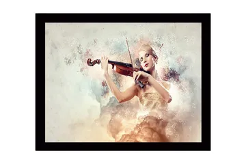 Inramad Canvastavla i trä - 41x56 cm - Elegant kvinna som spelar fiol omgiven av drömlika moln - Ljus beige / Mjuk rosa / Guld - Inredning - Tavlor & posters - Canvastavla