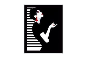 Inramad Canvastavla i trä - 41x56 cm - Elegant silhuett av en kvinna med dramatisk pose - Svart / Vit / Röd - Inredning - Tavlor & posters - Canvastavla