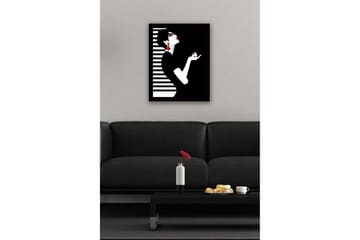 Inramad Canvastavla i trä - 41x56 cm - Elegant silhuett av en kvinna med dramatisk pose - Svart / Vit / Röd - Inredning - Tavlor & posters - Canvastavla