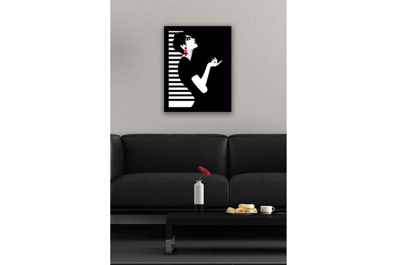 Inramad Canvastavla i trä - 41x56 cm - Elegant silhuett av en kvinna med dramatisk pose - Svart / Vit / Röd - Inredning - Tavlor & posters - Canvastavla