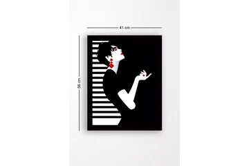Inramad Canvastavla i trä - 41x56 cm - Elegant silhuett av en kvinna med dramatisk pose - Svart / Vit / Röd - Inredning - Tavlor & posters - Canvastavla