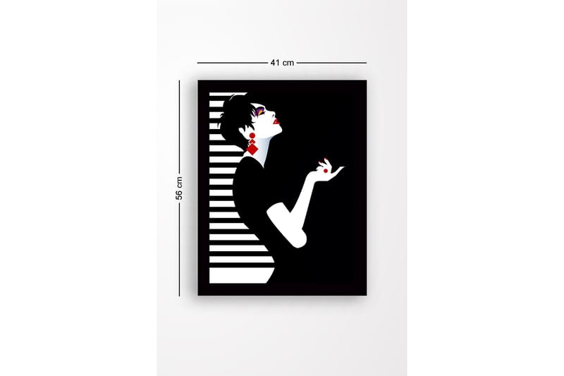 Inramad Canvastavla i trä - 41x56 cm - Elegant silhuett av en kvinna med dramatisk pose - Svart / Vit / Röd - Inredning - Tavlor & posters - Canvastavla
