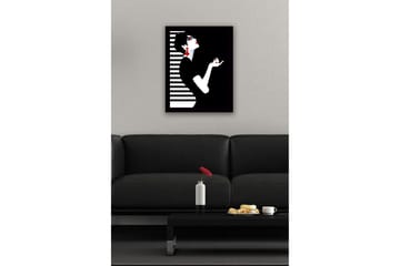 Inramad Canvastavla i trä - 41x56 cm - Elegant silhuett av en kvinna med dramatisk pose - Svart / Vit / Röd - Inredning - Tavlor & posters - Canvastavla