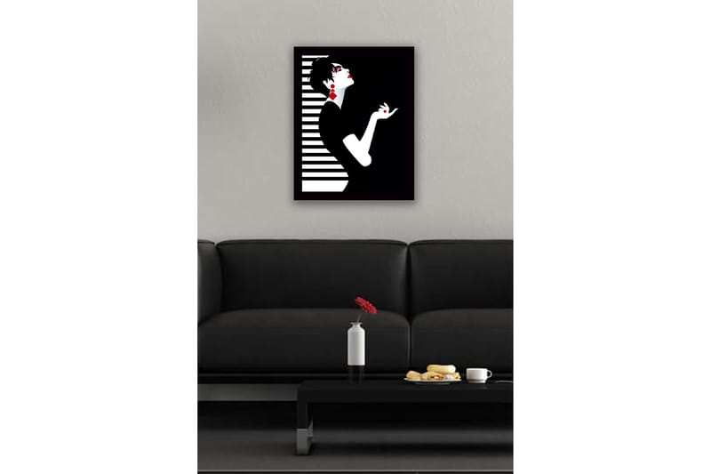 Inramad Canvastavla i trä - 41x56 cm - Elegant silhuett av en kvinna med dramatisk pose - Svart / Vit / Röd - Inredning - Tavlor & posters - Canvastavla