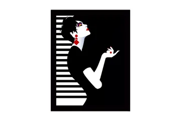 Inramad Canvastavla i trä - 41x56 cm - Elegant silhuett av en kvinna med dramatisk pose - Svart / Vit / Röd - Inredning - Tavlor & posters - Canvastavla