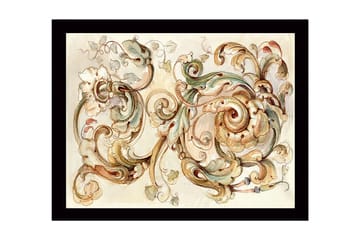 Inramad Canvastavla i trä - 41x56 cm - Eleganta snirklar och blommor i en harmonisk komposition - Ljusgrön / Beige / Brun - Inredning - Tavlor & posters - Canvastavla