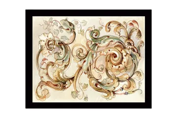 Inramad Canvastavla i trä - 41x56 cm - Eleganta snirklar och blommor i en harmonisk komposition - Ljusgrön / Beige / Brun - Inredning - Tavlor & posters - Canvastavla