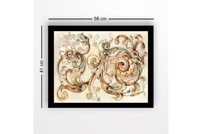 Inramad Canvastavla i trä - 41x56 cm - Eleganta snirklar och blommor i en harmonisk komposition - Ljusgrön / Beige / Brun - Inredning - Tavlor & posters - Canvastavla