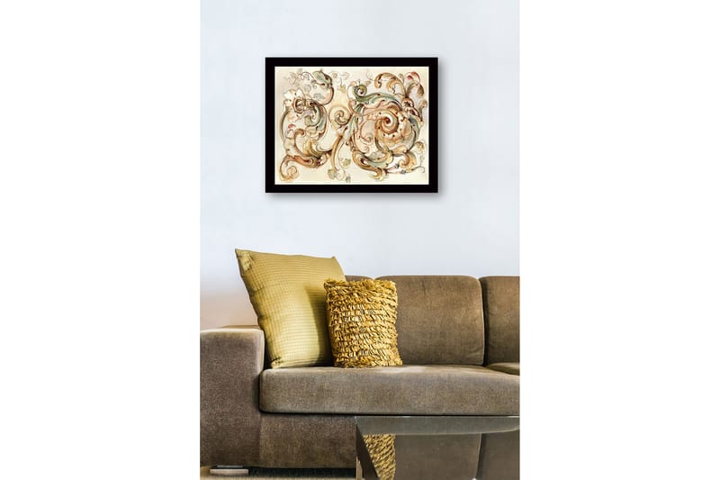 Inramad Canvastavla i trä - 41x56 cm - Eleganta snirklar och blommor i en harmonisk komposition - Ljusgrön / Beige / Brun - Inredning - Tavlor & posters - Canvastavla