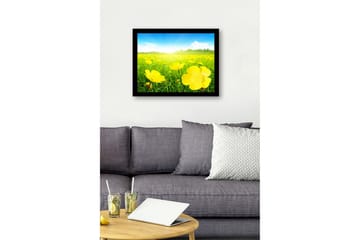 Inramad Canvastavla i trä - 41x56 cm - Fält av gula blommor i soligt landskap - Gul / Grön - Inredning - Tavlor & posters - Canvastavla