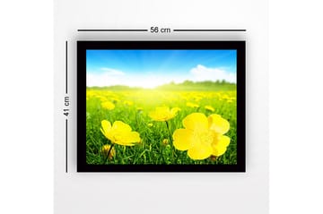 Inramad Canvastavla i trä - 41x56 cm - Fält av gula blommor i soligt landskap - Gul / Grön - Inredning - Tavlor & posters - Canvastavla