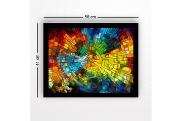 Inramad Canvastavla i trä - 41x56 cm - Färgglad abstrakt komposition med cirkulära mönster - Blå / Grön / Orange - Inredning - Tavlor & posters - Canvastavla