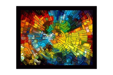 Inramad Canvastavla i trä - 41x56 cm - Färgglad abstrakt komposition med cirkulära mönster - Blå / Grön / Orange - Inredning - Tavlor & posters - Canvastavla