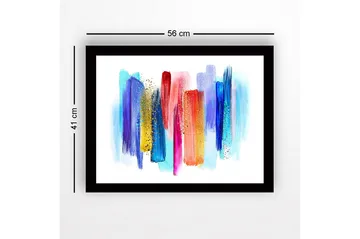 Inramad Canvastavla i trä - 41x56 cm - Färgglad abstrakt komposition med vertikala penseldrag - Blå / Röd / Gul - Inredning - Tavlor & posters - Canvastavla