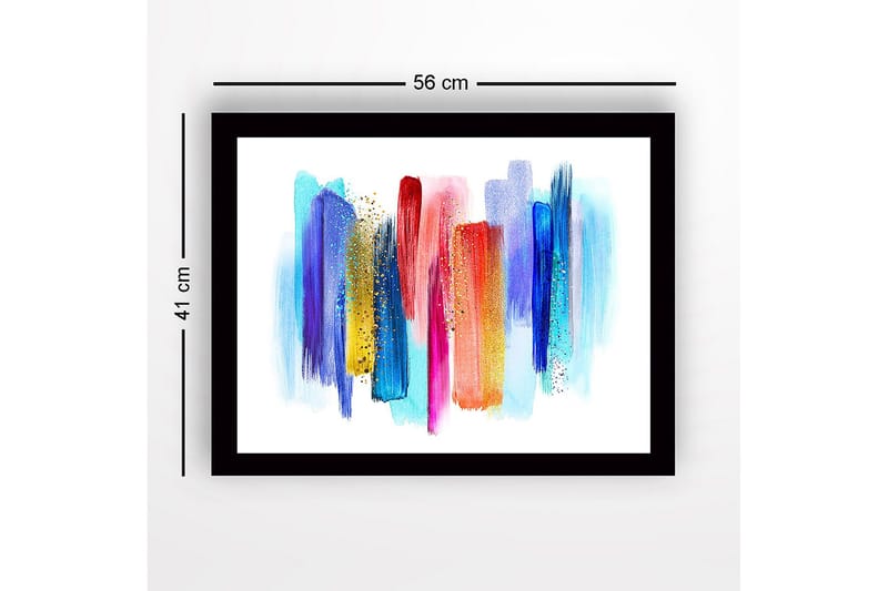 Inramad Canvastavla i trä - 41x56 cm - Färgglad abstrakt komposition med vertikala penseldrag - Blå / Röd / Gul - Inredning - Tavlor & posters - Canvastavla