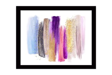 Inramad Canvastavla i trä - 41x56 cm - Färgglad abstrakt komposition med penseldrag och glittereffekter - Ljusblå / Lila / Guld - Inredning - Tavlor & posters - Canvastavla