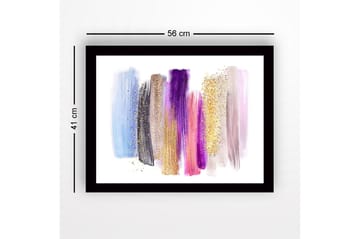 Inramad Canvastavla i trä - 41x56 cm - Färgglad abstrakt komposition med penseldrag och glittereffekter - Ljusblå / Lila / Guld - Inredning - Tavlor & posters - Canvastavla