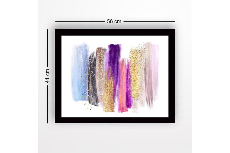 Inramad Canvastavla i trä - 41x56 cm - Färgglad abstrakt komposition med penseldrag och glittereffekter - Ljusblå / Lila / Guld - Inredning - Tavlor & posters - Canvastavla