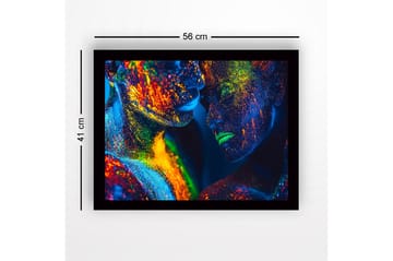 Inramad Canvastavla i trä - 41x56 cm - Färgglad ansiktsmålning med två närstående personer - Blå / Grön / Orange - Inredning - Tavlor & posters - Canvastavla