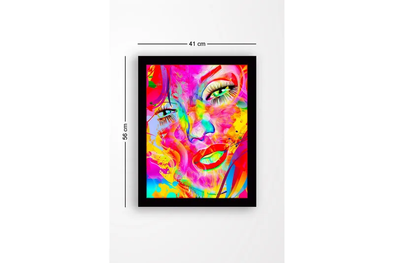 Inramad Canvastavla i trä - 41x56 cm - Färgglad ansiktsporträtt med abstrakta inslag - Rosa / Gul / Grön - Inredning - Tavlor & posters - Canvastavla