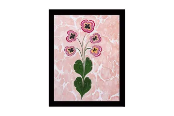 Inramad Canvastavla i trä - 41x56 cm - Färgglad blomsterbukett med stiliserade blommor - Rosa / Grön / Svart - Inredning - Tavlor & posters - Canvastavla