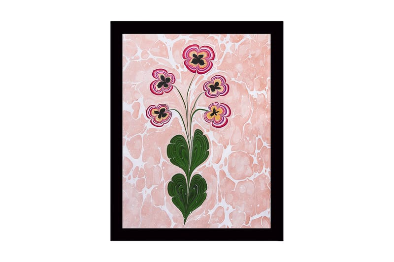 Inramad Canvastavla i trä - 41x56 cm - Färgglad blomsterbukett med stiliserade blommor - Rosa / Grön / Svart - Inredning - Tavlor & posters - Canvastavla