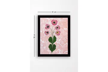 Inramad Canvastavla i trä - 41x56 cm - Färgglad blomsterbukett med stiliserade blommor - Rosa / Grön / Svart - Inredning - Tavlor & posters - Canvastavla