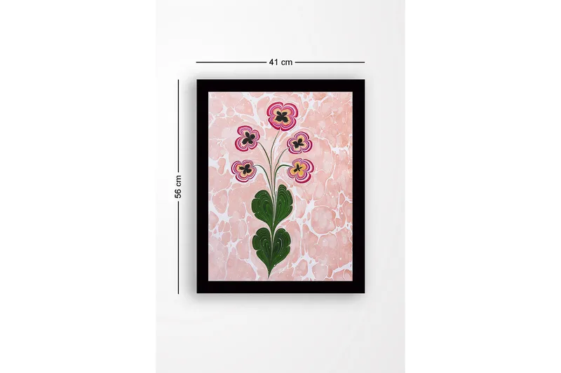 Inramad Canvastavla i trä - 41x56 cm - Färgglad blomsterbukett med stiliserade blommor - Rosa / Grön / Svart - Inredning - Tavlor & posters - Canvastavla