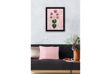 Inramad Canvastavla i trä - 41x56 cm - Färgglad blomsterbukett med stiliserade blommor - Rosa / Grön / Svart - Inredning - Tavlor & posters - Canvastavla