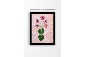 Inramad Canvastavla i trä - 41x56 cm - Färgglad blomsterbukett med stiliserade blommor - Rosa / Grön / Svart - Inredning - Tavlor & posters - Canvastavla