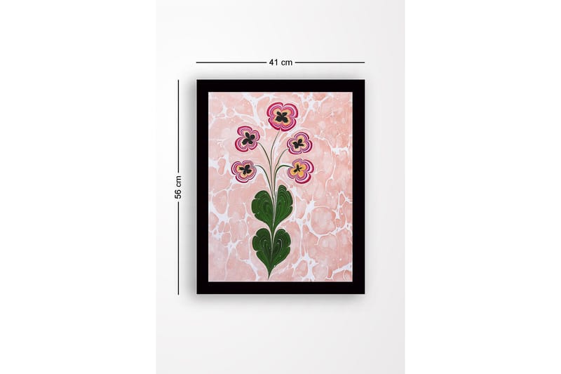 Inramad Canvastavla i trä - 41x56 cm - Färgglad blomsterbukett med stiliserade blommor - Rosa / Grön / Svart - Inredning - Tavlor & posters - Canvastavla