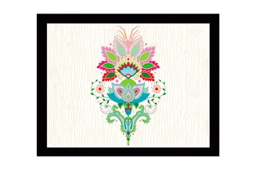 Inramad Canvastavla i trä - 41x56 cm - Färgglad blomsterdesign med detaljerade blad och mönster - Rosa / Grön / Blå - Inredning - Tavlor & posters - Canvastavla