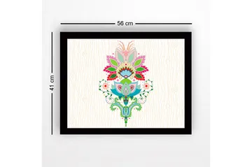 Inramad Canvastavla i trä - 41x56 cm - Färgglad blomsterdesign med detaljerade blad och mönster - Rosa / Grön / Blå - Inredning - Tavlor & posters - Canvastavla