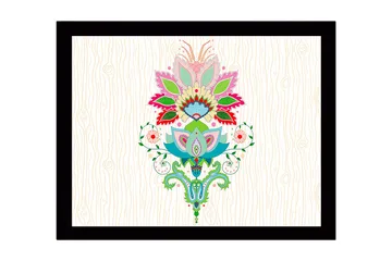 Inramad Canvastavla i trä - 41x56 cm - Färgglad blomsterdesign med detaljerade blad och mönster - Rosa / Grön / Blå - Inredning - Tavlor & posters - Canvastavla