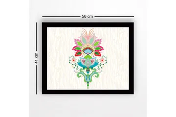 Inramad Canvastavla i trä - 41x56 cm - Färgglad blomsterdesign med detaljerade blad och mönster - Rosa / Grön / Blå - Inredning - Tavlor & posters - Canvastavla