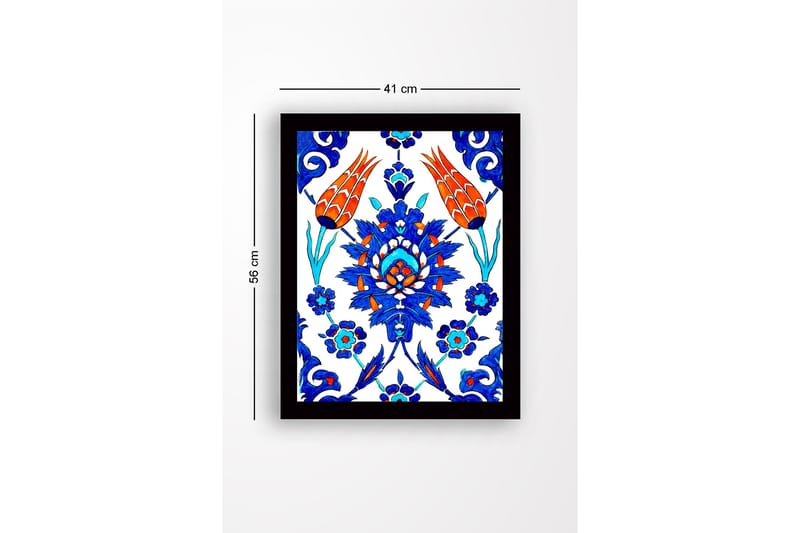 Inramad Canvastavla i trä - 41x56 cm - Färgglad blomsterdesign med stiliserade blommor och bladverk - Blå / Röd / Grön - Inredning - Tavlor & posters - Canvastavla