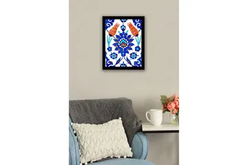 Inramad Canvastavla i trä - 41x56 cm - Färgglad blomsterdesign med stiliserade blommor och bladverk - Blå / Röd / Grön - Inredning - Tavlor & posters - Canvastavla