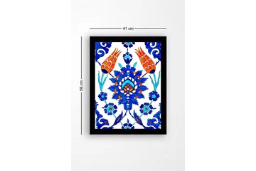 Inramad Canvastavla i trä - 41x56 cm - Färgglad blomsterdesign med stiliserade blommor och bladverk - Blå / Röd / Grön - Inredning - Tavlor & posters - Canvastavla