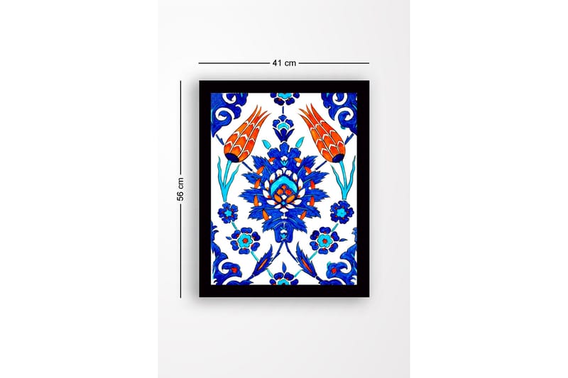 Inramad Canvastavla i trä - 41x56 cm - Färgglad blomsterdesign med stiliserade blommor och bladverk - Blå / Röd / Grön - Inredning - Tavlor & posters - Canvastavla