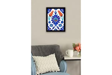 Inramad Canvastavla i trä - 41x56 cm - Färgglad blomsterdesign med stiliserade blommor och bladverk - Blå / Röd / Grön - Inredning - Tavlor & posters - Canvastavla