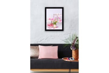 Inramad Canvastavla i trä - 41x56 cm - Färgglad bukett av tulpaner i en vas - Rosa / Grön / Beige - Inredning - Tavlor & posters - Canvastavla