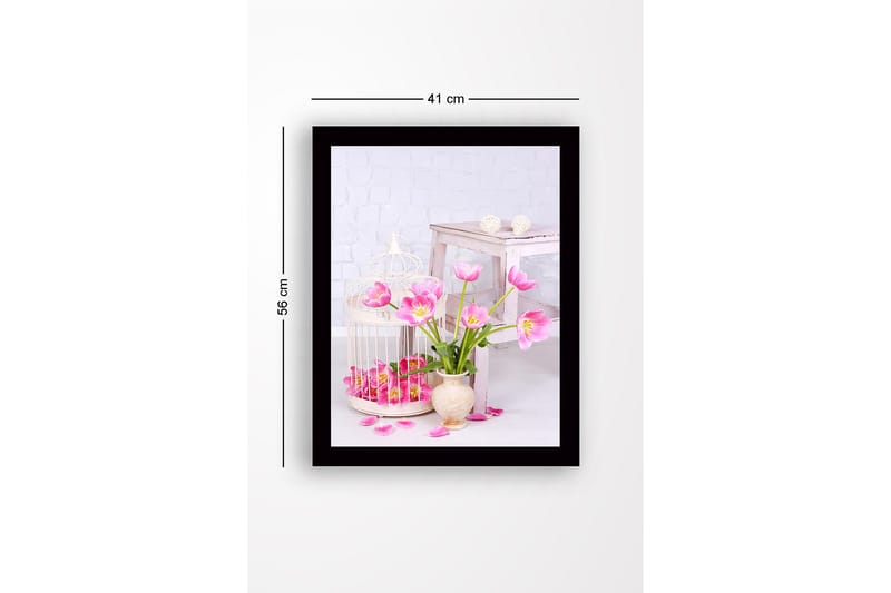 Inramad Canvastavla i trä - 41x56 cm - Färgglad bukett av tulpaner i en vas - Rosa / Grön / Beige - Inredning - Tavlor & posters - Canvastavla