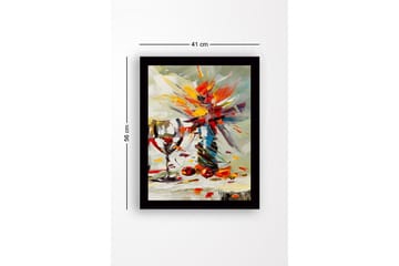 Inramad Canvastavla i trä - 41x56 cm - Färgglad bukett med blommor och ett vinglas - Röd / Gul / Grön - Inredning - Tavlor & posters - Canvastavla