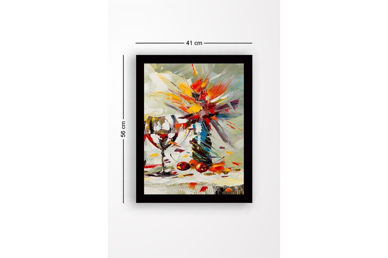 Inramad Canvastavla i trä - 41x56 cm - Färgglad bukett med blommor och ett vinglas - Röd / Gul / Grön - Inredning - Tavlor & posters - Canvastavla