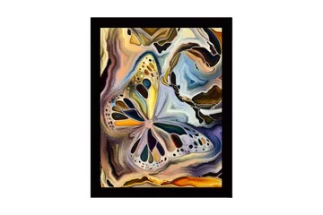 Inramad Canvastavla i trä - 41x56 cm - Färgglad fjäril i abstrakt komposition - Guld / Blå / Svart - Inredning - Tavlor & posters - Canvastavla