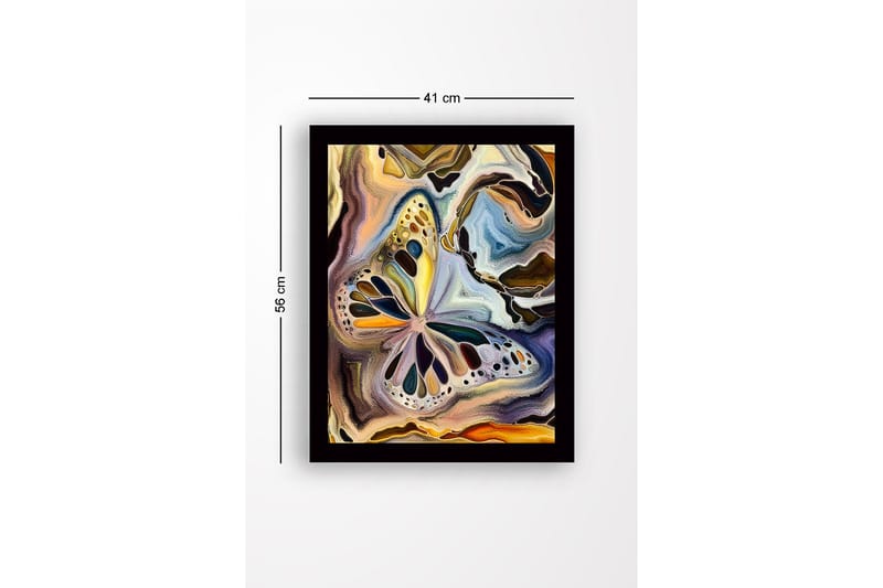 Inramad Canvastavla i trä - 41x56 cm - Färgglad fjäril i abstrakt komposition - Guld / Blå / Svart - Inredning - Tavlor & posters - Canvastavla