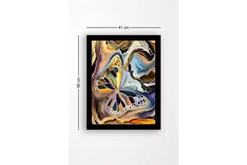 Inramad Canvastavla i trä - 41x56 cm - Färgglad fjäril i abstrakt komposition - Guld / Blå / Svart - Inredning - Tavlor & posters - Canvastavla